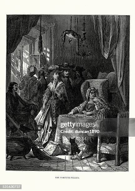 la fontaine's fables - the fortune teller - tarot stock illustrations