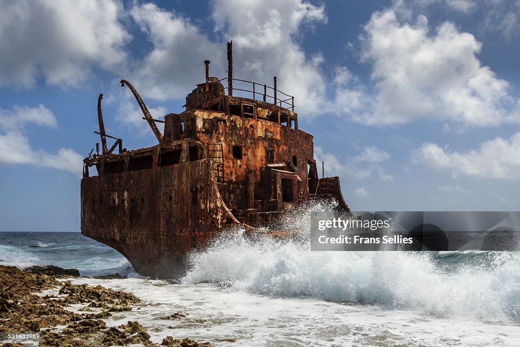 Shipwreck on coast of Little Curacao, Caribbean