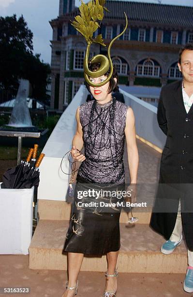 Isabella Blow attends the annual Krug Rose Celebration VIP Party hosted by thrown by Olivier and Remi Krug, at Debenham House on June 28, 2005 in...