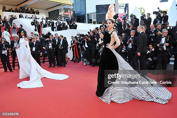 Sonam Kapoor and Araya A. Hargate attend the "From The Land Of The Moon " premiere during the 69th annual Cannes Film Festival at the Palais des...