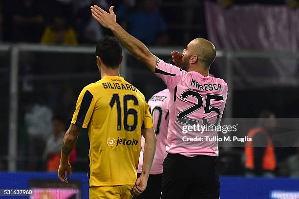 Enzo Maresca celebrates after scoring his team's second goal during the Serie A match between US Citta di Palermo and Hellas Verona FC at Stadio...