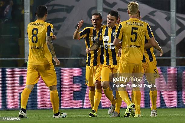 Federico Viviani of Hellas Verona celebrates after scoring the equalizing goal during the Serie A match between US Citta di Palermo and Hellas Verona...