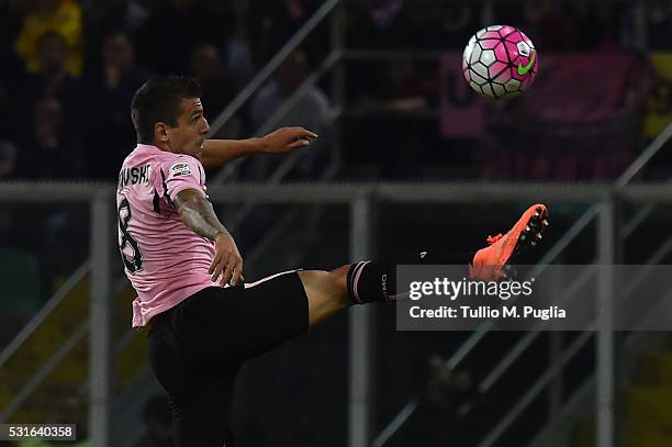 Aleksandar Trajkovski of Palermo in action during the Serie A match between US Citta di Palermo and Hellas Verona FC at Stadio Renzo Barbera on May...