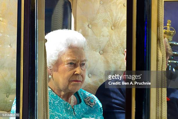 Queen Elizabeth II arrives at her 90th Birthday Celebrations at Home Park, Windsor on May 15, 2016 in Windsor, England.The show has run over four...
