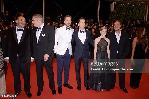 Producer Joel Silver, director Shane Black, actor Ryan Gosling, actor Matt Bomer, actress Angourie Rice, actor Russell Crowe and actress Murielle...