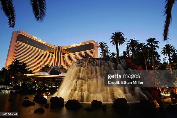 The Mirage Hotel & Casino and the property's volcano attraction are seen June 28, 2005 in Las Vegas, Nevada.