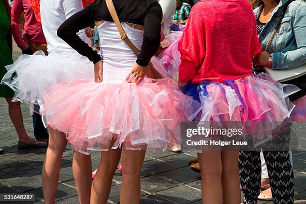 detail of pink tutu dresses during hen's night - addio al nubilato foto e immagini stock