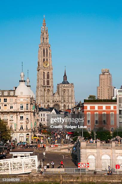 city with cathedral of our lady church tower - アントウェルペン州 ストックフォト��と画像