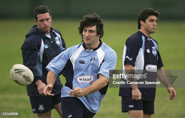 Nathan Hindmarsh in action during an NRL New South Wales Blues team training session at the Randwick Barracks June 29, 2005 in Sydney, Australia.