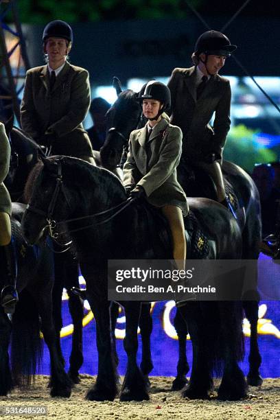 Lady Louise Windsor rides a horse during Queen Elizabeth II's 90th Birthday Celebrations at Home Park, Windsor on May 15, 2016 in Windsor,...