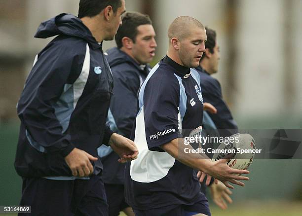 Mark O'Meley in action during an NRL New South Wales Blues team training session at the Randwick Barracks June 29, 2005 in Sydney, Australia.
