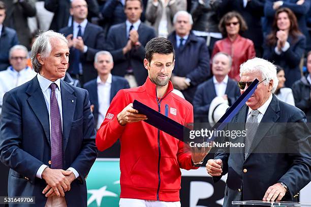 Novak Djokovic during the awards of ATP Final match between Djokovic vs Murray at the Internazionali BNL d'Italia 2016 at the Foro Italico on May 15,...