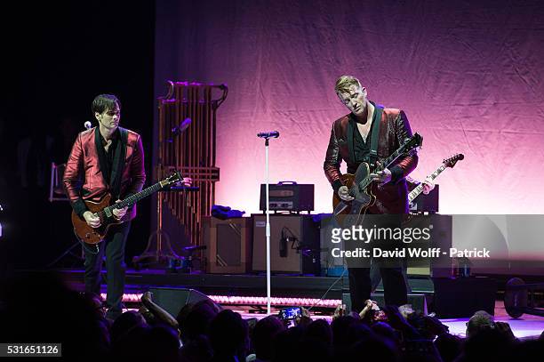 Dean Fertita and Josh Homme from Post Pop Depression perform at Le Grand Rex on May 15, 2016 in Paris, France.