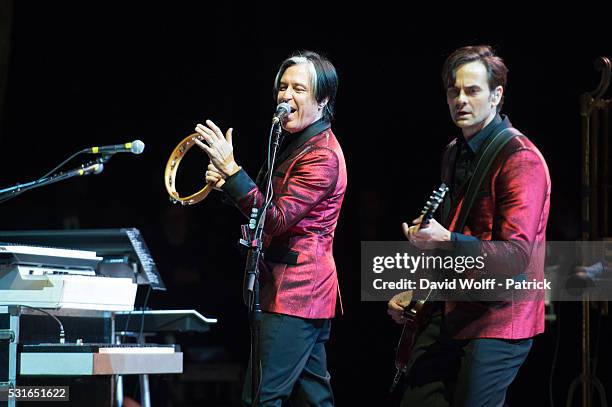 Troy Van Leeuwen and Dean Fertita from Post Pop Depression perform at Le Grand Rex on May 15, 2016 in Paris, France.