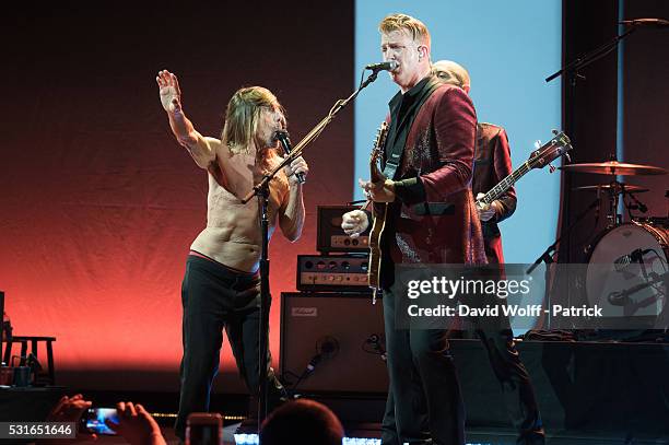 Iggy Pop and Josh Homme from Post Pop Depression perform at Le Grand Rex on May 15, 2016 in Paris, France.