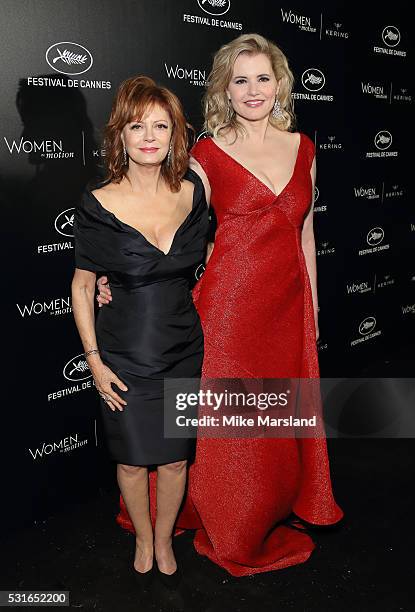 Susan Sarandon and Geena Davis attend the "Women in Motion" Prize Reception part of The 69th Annual Cannes Film Festival on May 15, 2016 in Cannes,...