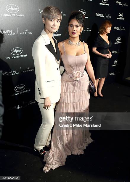 Chris Lee and Salma Hayek attends the "Women in Motion" Prize Reception part of The 69th Annual Cannes Film Festival on May 15, 2016 in Cannes,...