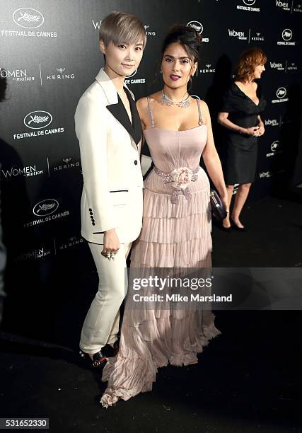 Chris Lee and Salma Hayek attends the "Women in Motion" Prize Reception part of The 69th Annual Cannes Film Festival on May 15, 2016 in Cannes,...