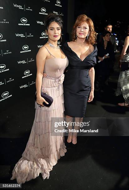 Salma Hayek and Susan Sarandon attend the "Women in Motion" Prize Reception part of The 69th Annual Cannes Film Festival on May 15, 2016 in Cannes,...