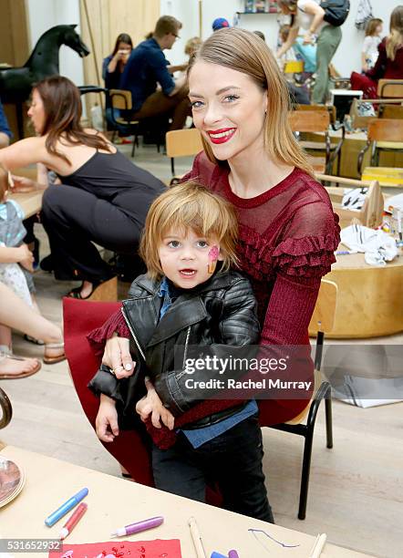 Actress Jaime King and son James Knight Newman play in the seedling craft room during the Amazon Original Series 'Tumble Leaf' season two celebration...