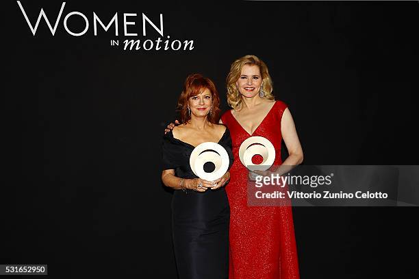 Susan Sarandon and Geena Davis attend the Award Ceremony during Kering And Cannes Festival Official Dinner At The 69th Cannes Film Festival at Place...