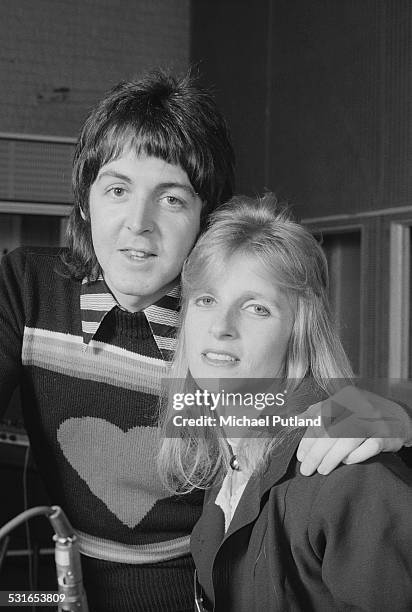 Paul McCartney and his wife Linda , of British rock group Wings, at Abbey Road Studios to record the album, 'Venus And Mars', London, 15th November...