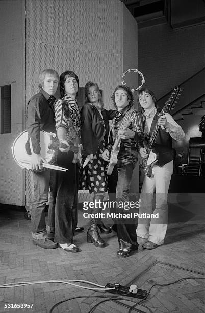 British rock group Wings at Abbey Road Studios to record the album, 'Venus And Mars', London, 15th November 1974. Left to right: drummer Geoff...