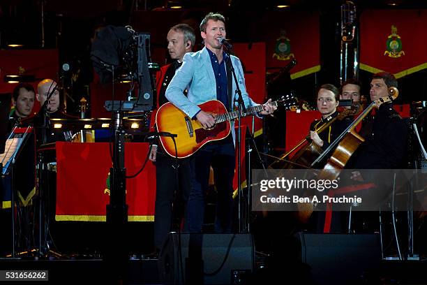James Blunt performs during Queen Elizabeth II's 90th Birthday Celebrations at Home Park, Windsor on May 15, 2016 in Windsor, England.The show has...