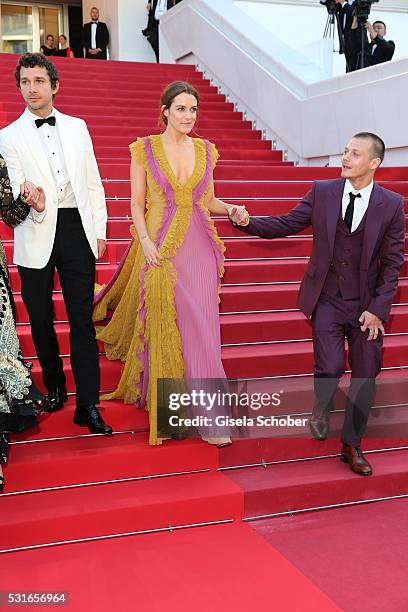 Actor Shia LaBeouf, actress Riley Keough and actor McCaul Lombardi leave the "American Honey" premiere during the 69th annual Cannes Film Festival at...