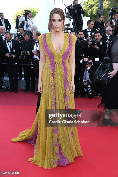 Actress Riley Keough leaves the "American Honey" premiere during the 69th annual Cannes Film Festival at the Palais des Festivals on May 15, 2016 in...