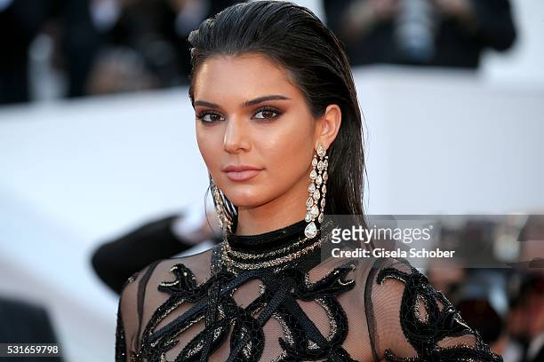 Kendall Jenner wearing Chopard jewelry during the "From The Land Of The Moon " premiere during the 69th annual Cannes Film Festival at the Palais des...