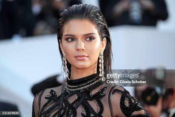 Kendall Jenner wearing Chopard jewelry during the "From The Land Of The Moon " premiere during the 69th annual Cannes Film Festival at the Palais des...