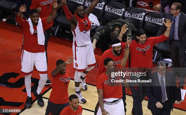 Toronto Raptors Bench The Raptors bench celebrates a run as the Toronto Raptors beat the ...