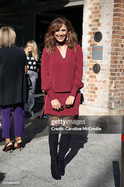 Sally Obermeder arrives ahead of the Ginger and Smart show at Mercedes-Benz Fashion Week Resort 17 Collections at Carriageworks on May 16, 2016 in...