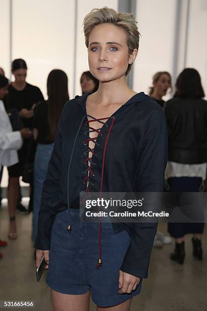 Tessa James arrives ahead of the Albus Lumen show at Mercedes-Benz Fashion Week Resort 17 Collections at PIX STUDIO on May 16, 2016 in Sydney,...