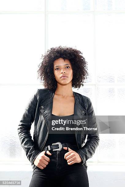 Model poses backstage ahead of the Albus Lumen show at Mercedes-Benz Fashion Week Resort 17 Collections at PIX STUDIO on May 16, 2016 in Sydney,...