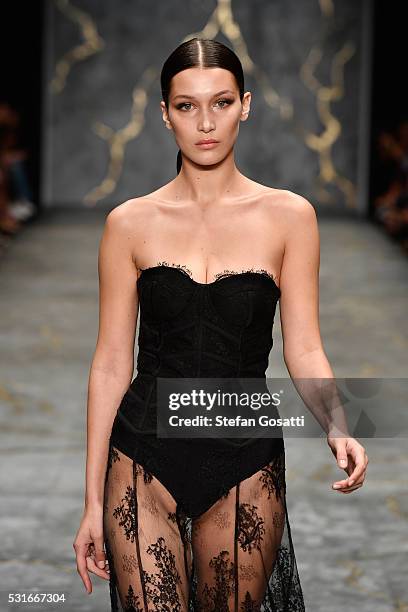 Model Bella Hadid walks the runway during the Misha Collection show at Mercedes-Benz Fashion Week Resort 17 Collections at Carriageworks on May 16,...