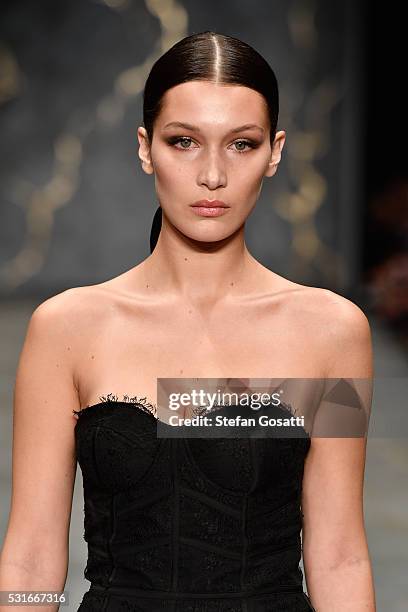 Model Bella Hadid walks the runway during the Misha Collection show at Mercedes-Benz Fashion Week Resort 17 Collections at Carriageworks on May 16,...