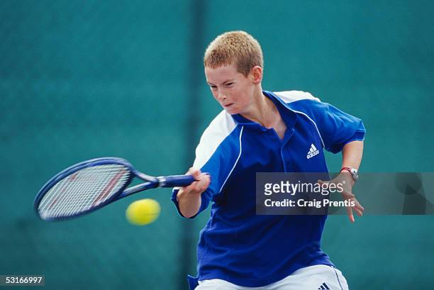 Andrew Murray in action during the Under 14s event of the National Junior Championships at the Nottingham tennis centre on August 20, 1999 in...
