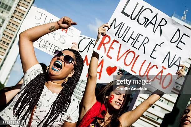 Thousand of people attend a rally against interim President Michel Temer in Sao Paulo, Brazil on May 16, 2016. Temer vice president in the government...