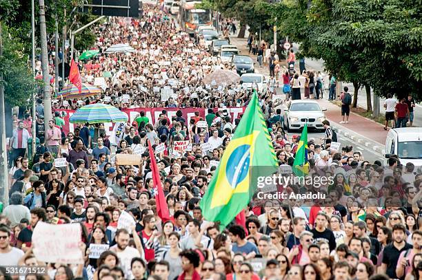 Thousand of people attend a rally against interim President Michel Temer in Sao Paulo, Brazil on May 16, 2016. Temer vice president in the government...