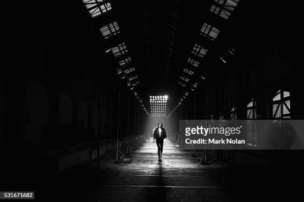 Model rehearses as she prepares ahead of the Aje show at Mercedes-Benz Fashion Week Resort 17 Collections at Carriageworks on May 16, 2016 in Sydney,...