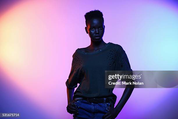 Model poses as she prepares backstage ahead of the Aje show at Mercedes-Benz Fashion Week Resort 17 Collections at Carriageworks on May 16, 2016 in...