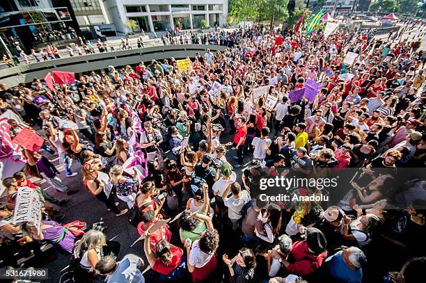 Thousand of people attend a rally against interim President Michel Temer in Sao Paulo, Brazil on May 16, 2016. Temer vice president in the government...