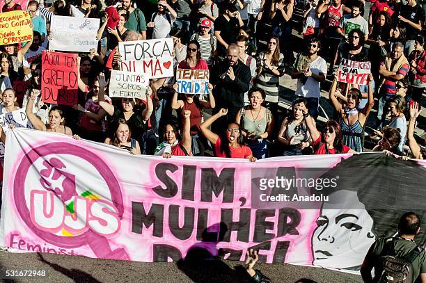 Thousand of people attend a rally against interim President Michel Temer in Sao Paulo, Brazil on May 16, 2016. Temer vice president in the government...