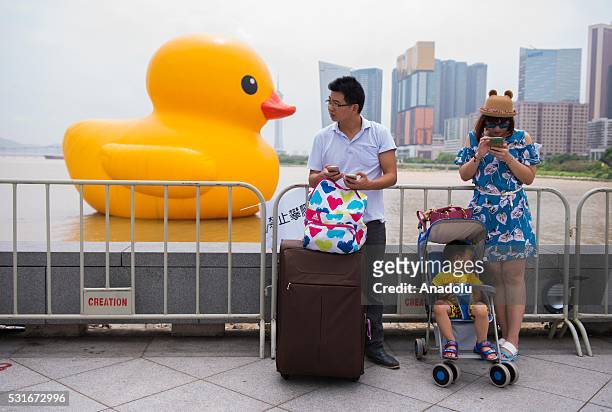 The giant "Rubber Duck" is seen in Macau, China on May 15, 2016. The large Rubber Duck, created by artist Florentijn Hofman, is on display in Macau...