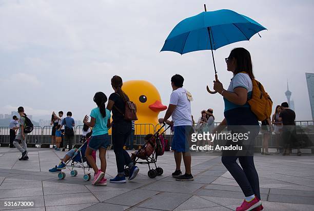 The giant "Rubber Duck" is seen in Macau, China on May 15, 2016. The large Rubber Duck, created by artist Florentijn Hofman, is on display in Macau...
