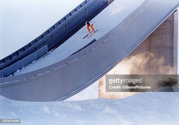nordic-ski jumper - ski jumping stock-fotos und bilder