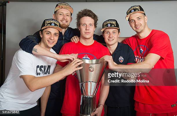 Anton Astapkovich, #2 of CSKA Moscow; Ivan Lazarev, #13; Dmitry Kulagin, #3; Mikhail Kulagin, #30 and Pavel Korobkov, #12 poses during the Turkish...