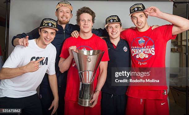 Anton Astapkovich, #2 of CSKA Moscow; Ivan Lazarev, #13; Dmitry Kulagin, #3; Mikhail Kulagin, #30 and Pavel Korobkov, #12 poses during the Turkish...